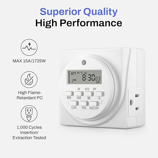 BN-LINK Indoor Digital Timer Outlet, Dual Outlet 7 Day Programmable Light Switch - Image 5