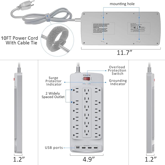 18 Outlets Surge Protector Power Strip - Image 7
