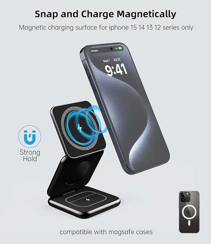KU XIU X40 Foldable Magnetic Wireless Charger, 3-in-1 Charging Station - Image 7