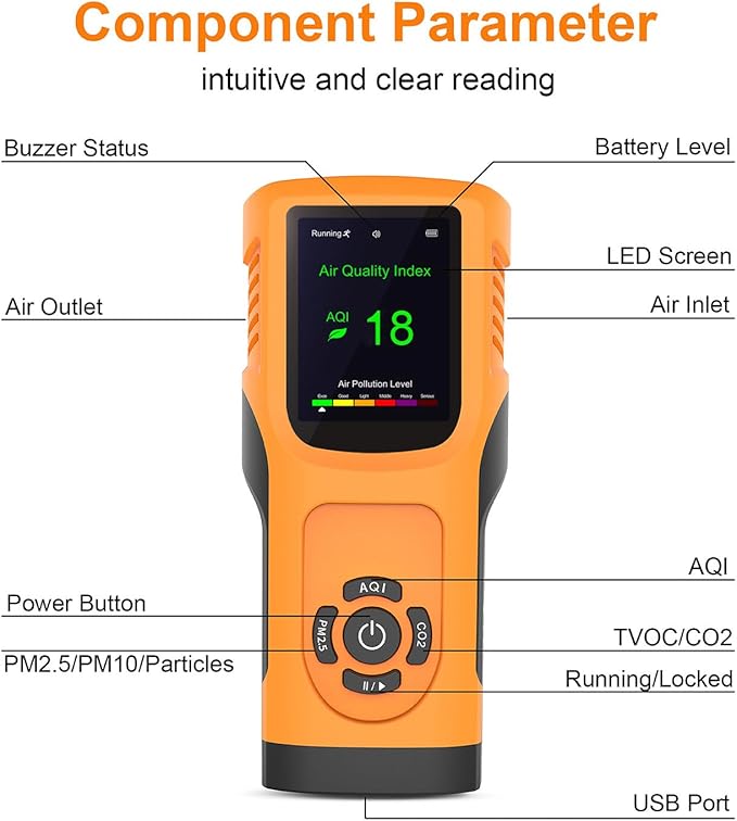 Portable 6-in-1 Air Quality Monitor Indoor Air Quality Tester Air Quality Meter - Image 6