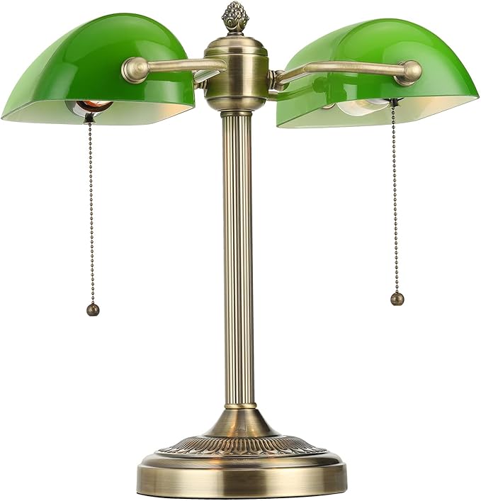 Newrays Green Double Head Glass Bankers Desk Lamp - Image 6