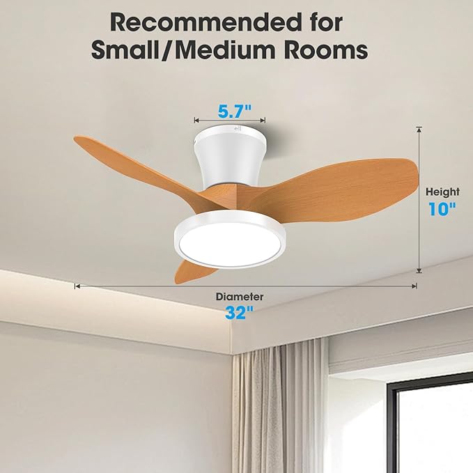 ocioc Quiet Ceiling Fan with LED Light DC motor 32 inch Large Air Volume Remote - Image 7