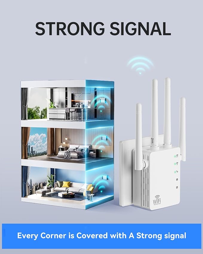 WiFi Extender, WiFi Extender Signal Booster Dual-Band AC1200Mbps 10X Faster - Image 5