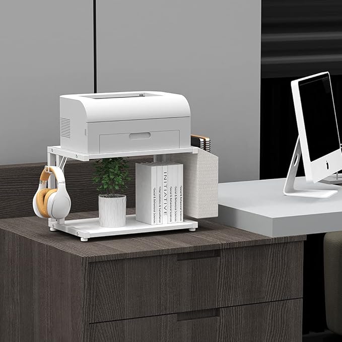 VEDECASA 2 Tier Modern White Wooden Under Desk Printer Stand - Image 2