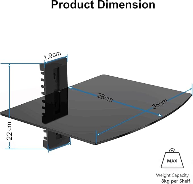 suptek Glass Floating Shelf, 1 Tier Media Shelf - Image 3