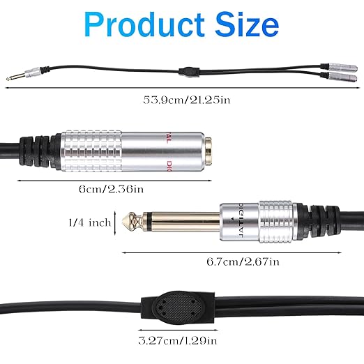 6.35mm TS Guitar Signal Audio Y Splitter Cable, 1/4 Inch Mono Male to Dual Mono - Image 2