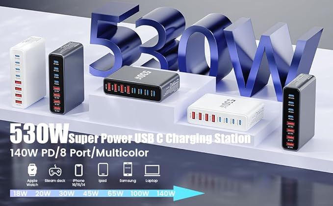 530W USB C Charger Block, 8-Port USB C Charging Station GaN IV Travel - Image 8