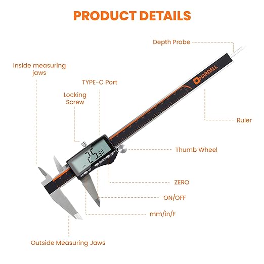 HARDELL Digital Caliper, Rechargeable 0-8 Inch Calipers Measuring Tool - Image 5