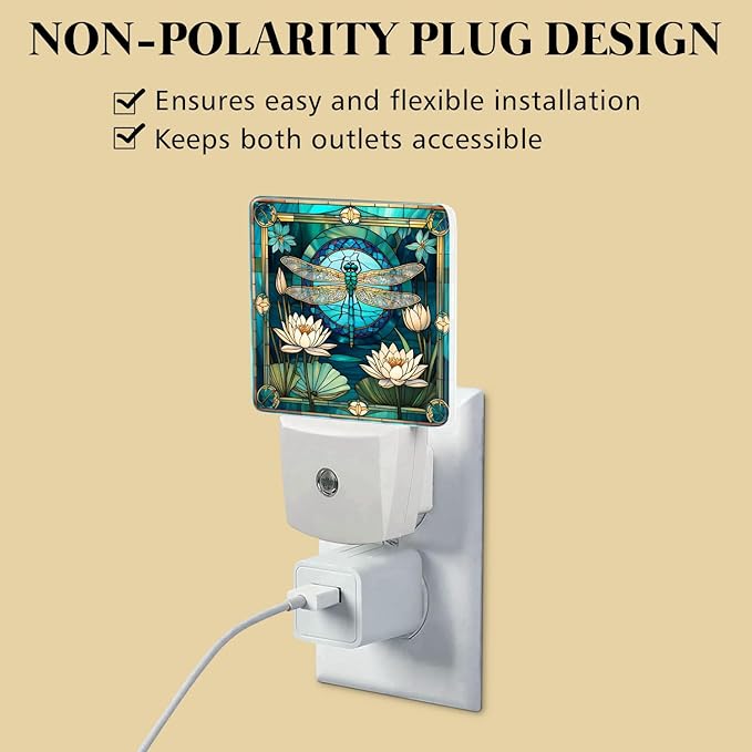 PODMemory Dragonfly & Flowers Stained Glass Night Lights Plug into Wall - Image 4