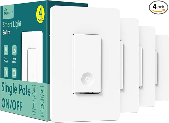 TREATLIFE Smart Switch 4 Pack, 2.4Ghz WiFi Light Switch Single-Pole, Neutral by TREATLIFE