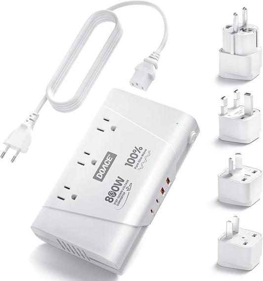 DOACE 800W Travel Adapter Voltage Converter, 220V to 110V Pure Sine Wave by DOACE
