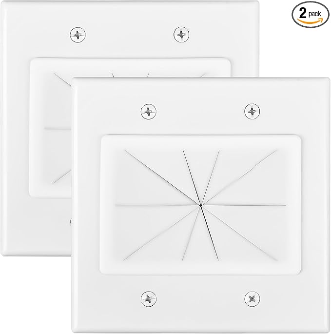 Kebulldola 2 Gang Wall Plate White 2 Pack, Silicone Cable Pass Through Wall by Kebulldola