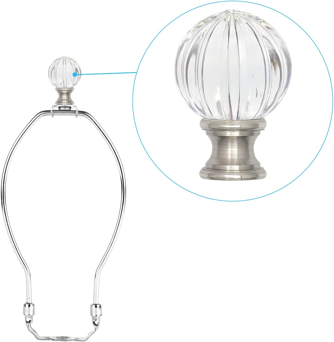 ECUDIS 2 Packs Lamp Finial Cap Knob lamp Screw Top Lamp Decoration for Lamp Shade, Pumpkin Shape, 1-3/4" Tall Finial (Nickel)