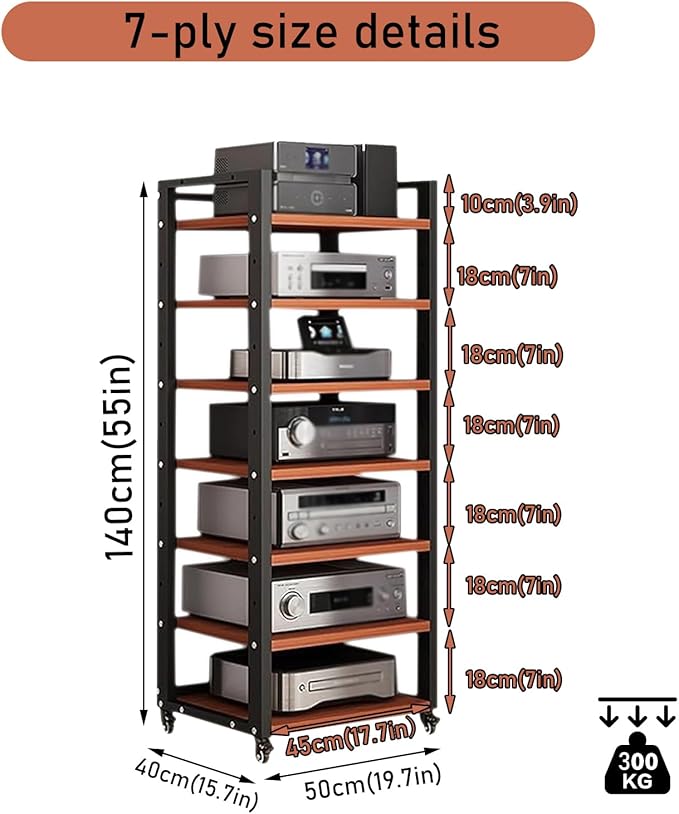 Dernoing 7 Tier Audio Rack Tower, CD Record Player Stereo Receiver AV Equipment - Image 2