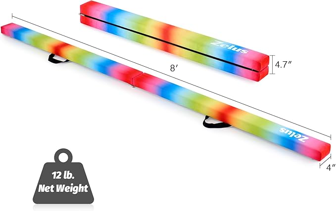 ZELUS 8' Folding Gymnastics Balance Beam, Floor Balance Beam w/Carry Handles - Image 2