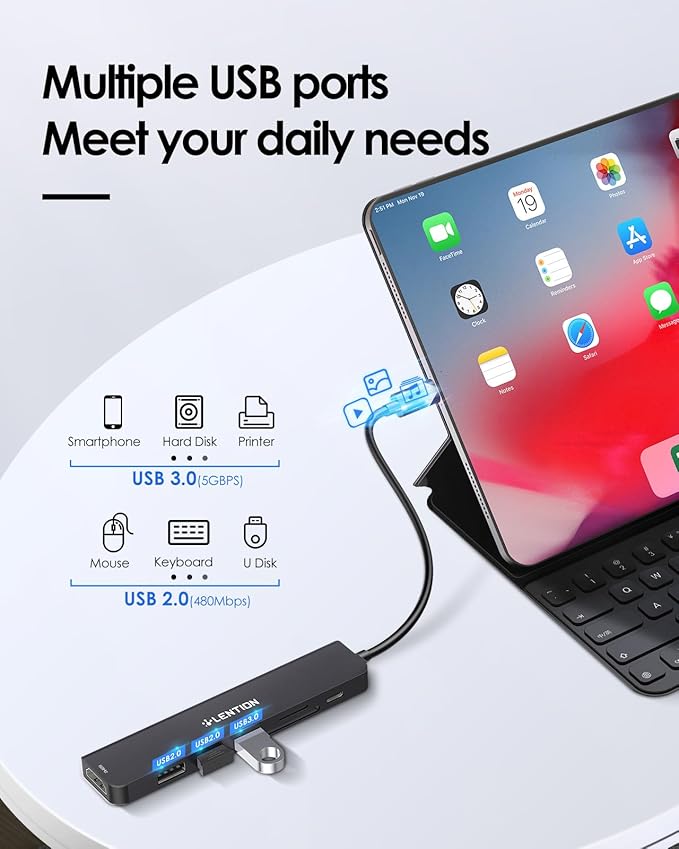 LENTION USB C Hub with 100W Charging, 4K@60Hz HDMI, Dual Card Reader, USB 3.0 & - Image 4