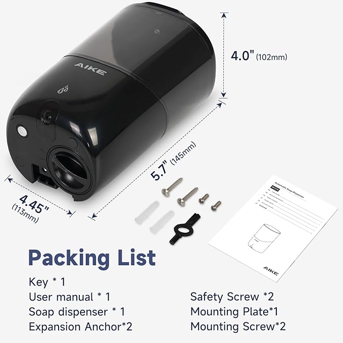 AIKE Liquid Automatic Wall Mount Soap Dispenser, Battery Operated Model AK1216 - Image 7