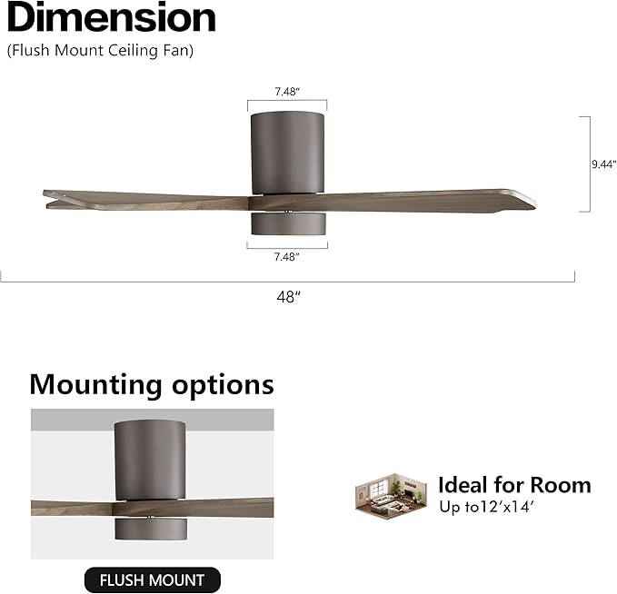 WINGBO 48 Inch Flush Mount DC Ceiling Fan - Image 4