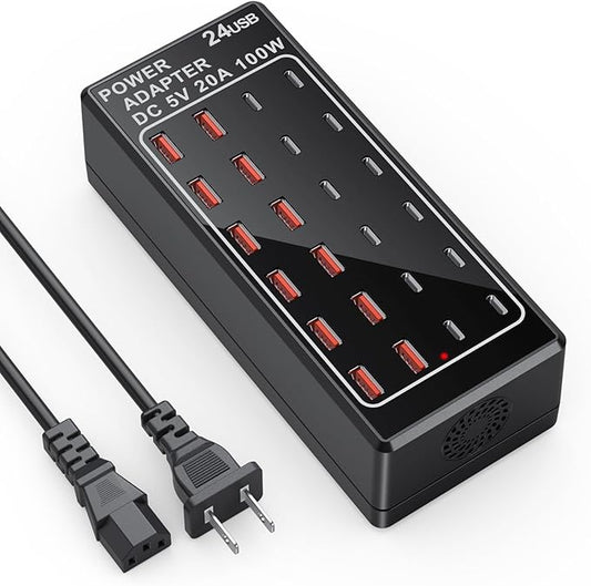 USB Charger Station, C Charging Block, 100W 24 Port Multiple USBCharger Desktop by HONGYEE-NH