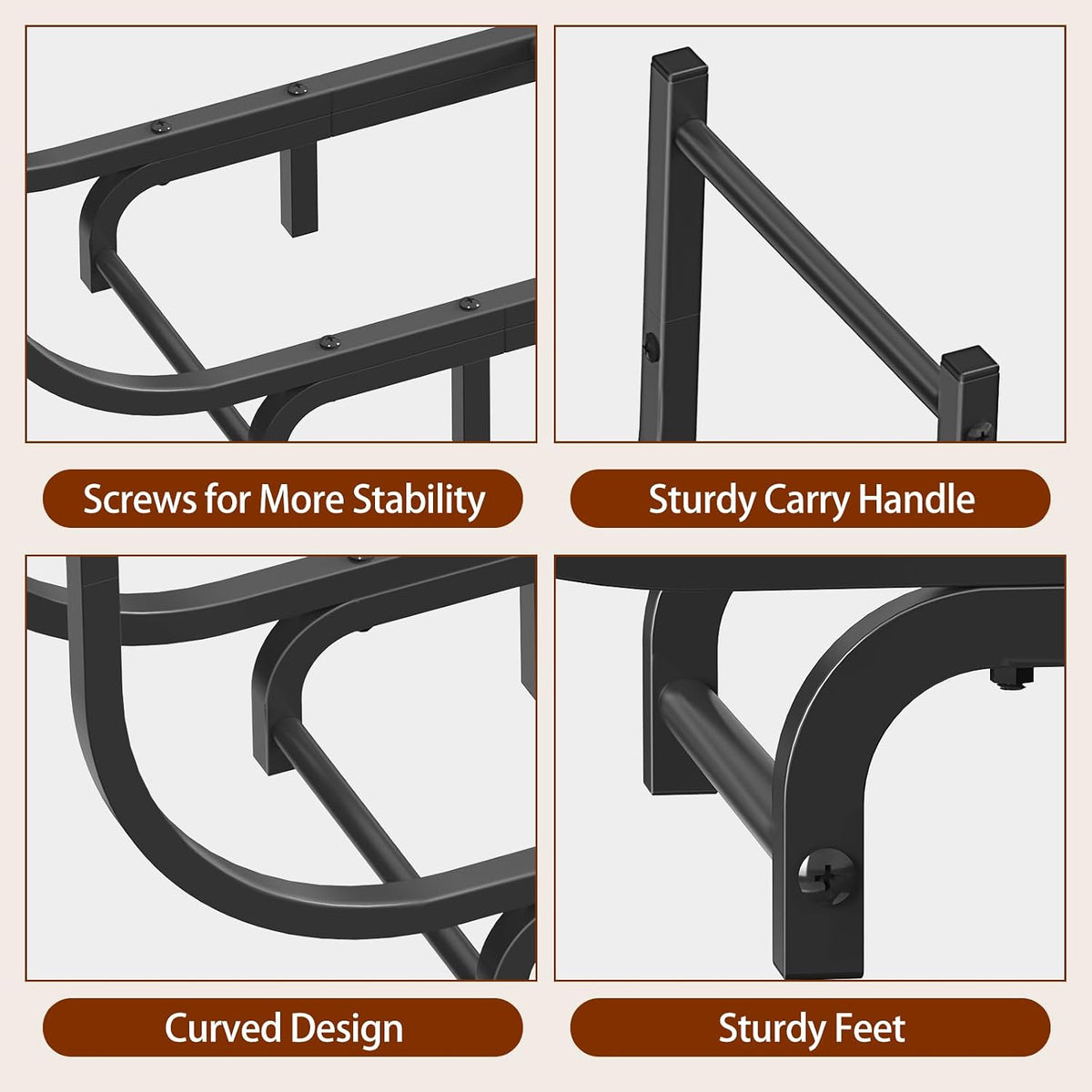 liantral curved firewood rack outdoor indoor, 48 inch, close-up detail