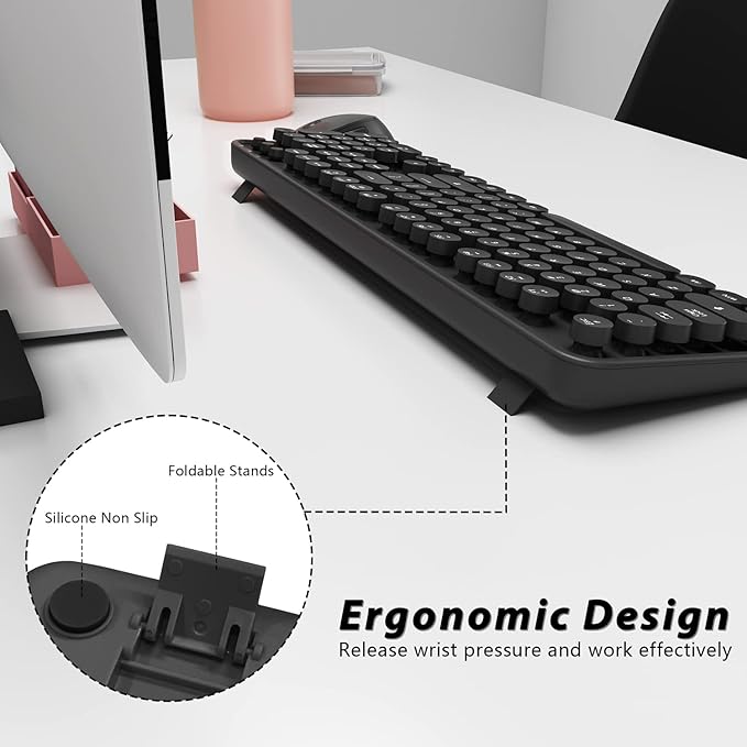 Wireless Keyboard and Mouse, KOOTOP Cute Black Keyboard and Mouse, 2.4G - Image 7