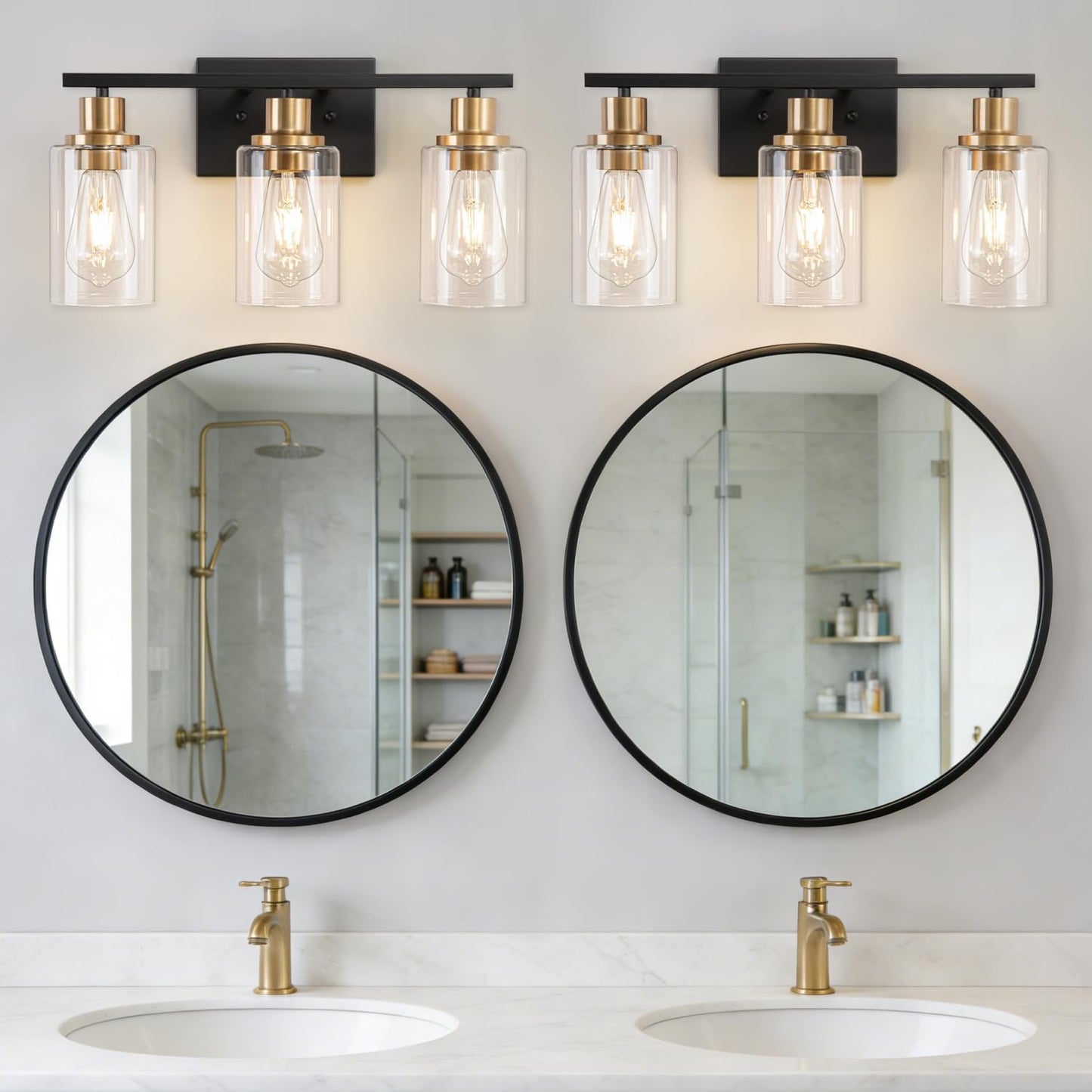 3 Light Bathroom Wall Light Fixture Vanity Wall Lights Over Mirror | Wall Sconce Lighting with Clear Glass Shades, Modern Wall Lights Wall Lamp for Mirror, Hallway Kitchen Bedroom Cabinet