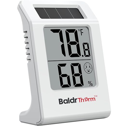 BaldrTherm 2.2'' Digital Thermometer and Hygrometer Meter, Solar-Powered Indoor by BaldrTherm