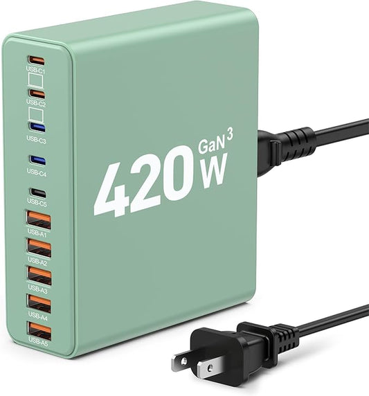 420W USB C Charger Block, 10-Port Charging Station GaN Fast Charging Type C & by Unknown