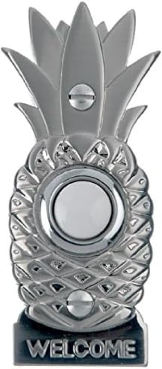 Brass Doorbell Button, Lighted Pineapple, Brushed Nickel | Wired Doorbell, Recessed Mount, Push Button Replacement for Existing Chime Systems