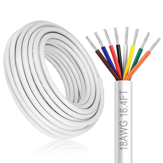 18 Gauge 8 Conductor Electrical Wire, 16.4FT White Stranded Low Voltage 18/8 by DEKIEVALE