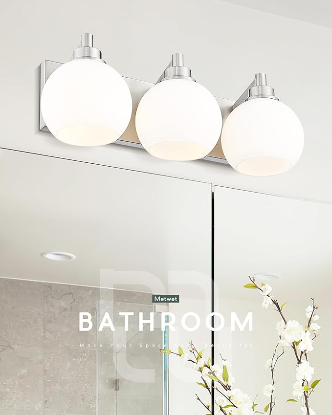 METWET Bathroom Light Fixtures, 3-Light Brushed Nickel Vanity Light, Modern - Image 6