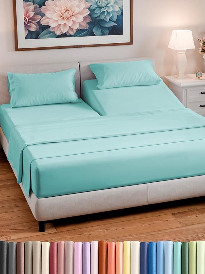Split Head King Sheet Set – 4 Piece Flex Split Top King Sheets by CGKUnlimited