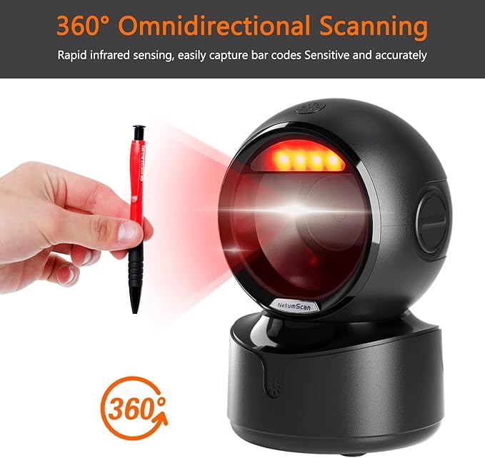 NetumScan Automatic Omnidirectional Desktop Barcode Scanner, Hands Free USB - Image 2