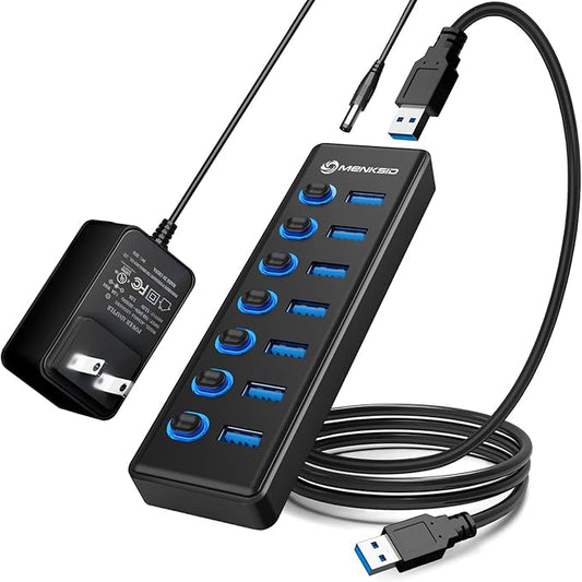 7-Port USB 3.2 Hub, Data USB Hub Splitter by MENKSID