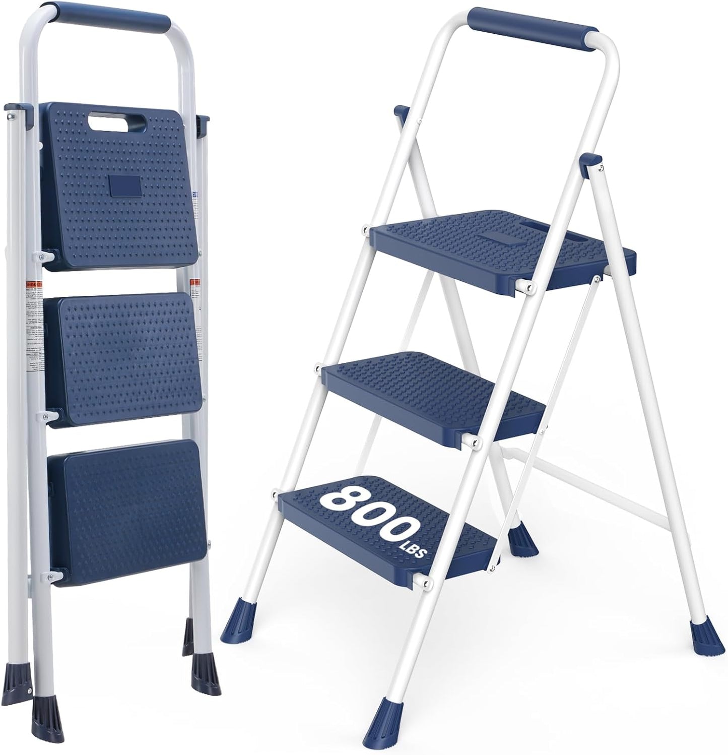 Sweetcrispy 3 Step Ladder, Folding Step Stool, 800lbs | Lightweight Sturdy Stepping Stool with Anti-Slip Feet, Easy Storage & Portable Design, for Home Kitchen Office Use, Blue
