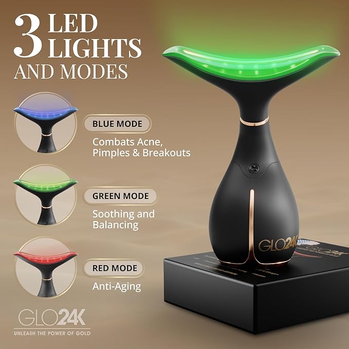 GLO24K Red Light Face & Neck Beauty Device – 3-in-1 Facial Massager Tool - Image 3