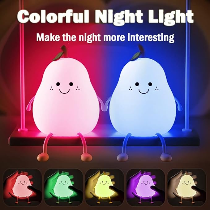Cute Pear Night Light for Kids, Silicone Fruit Pear Cute Lamp - Image 2