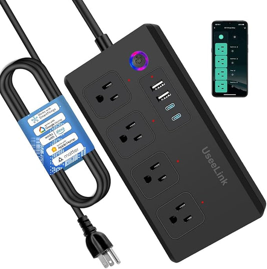 UseeLink Smart Power Strip, 4 Outlets and 4 USB Ports 2A2C, 5 ft. Cord by UseeLink