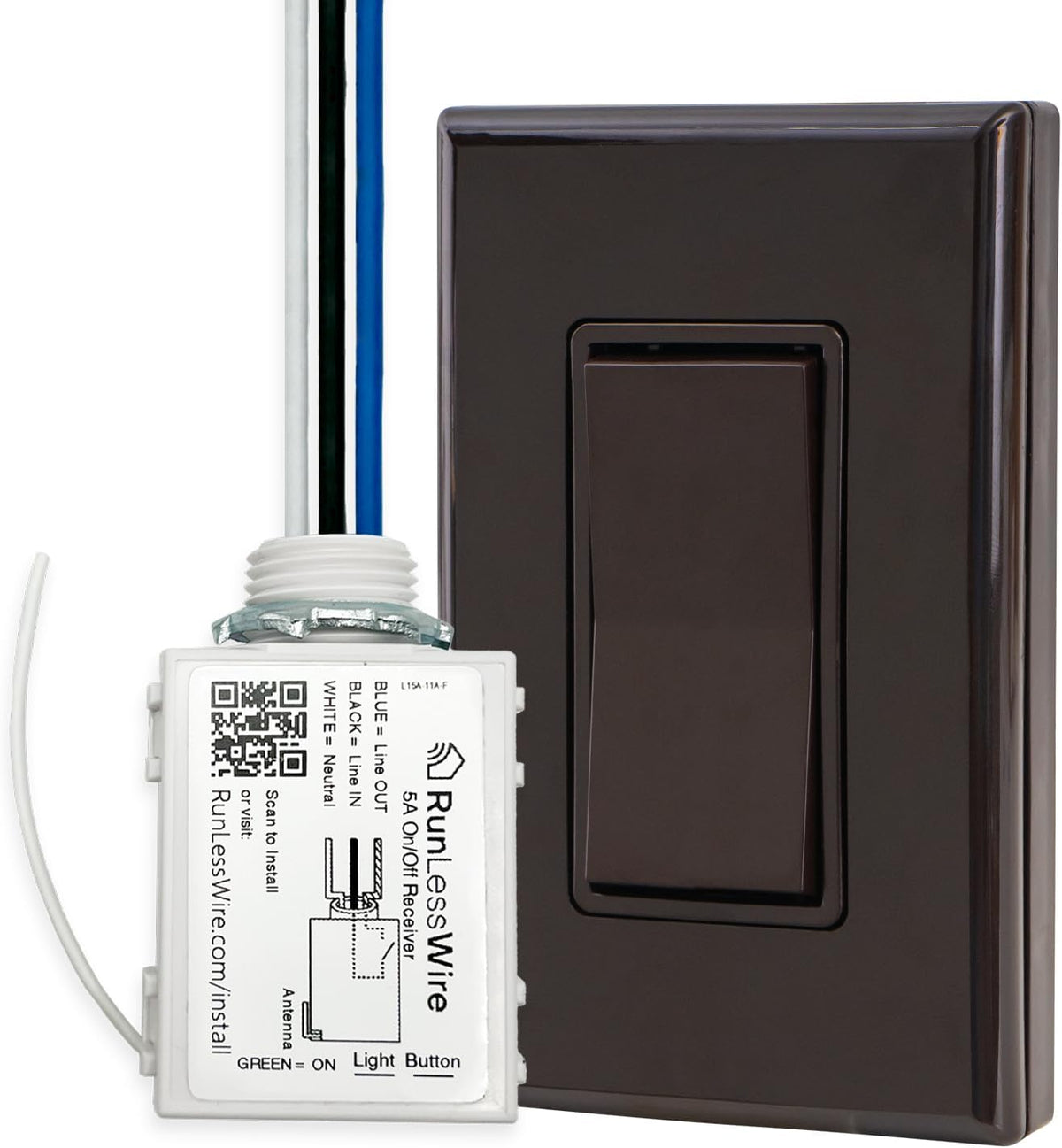 RunLessWire Single Pole Battery-Free DIY Wireless Light Switch Kit 150ft RF