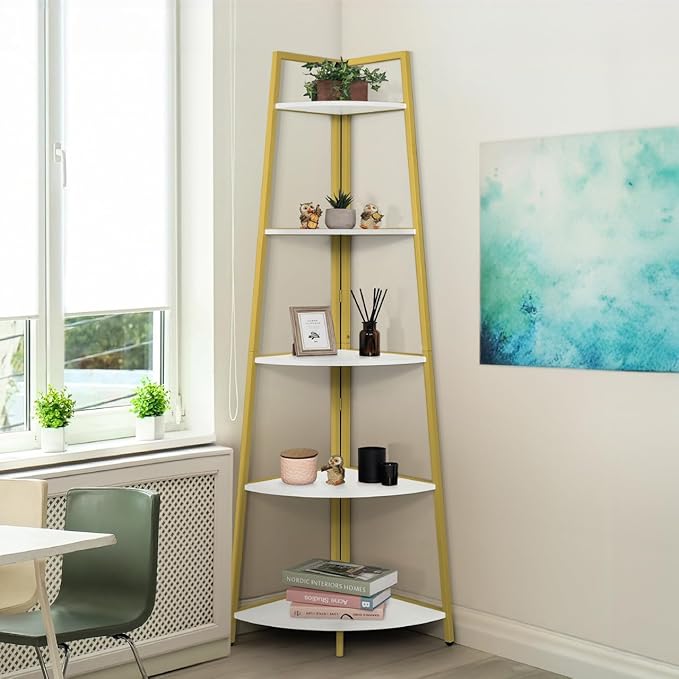 CAPHAUS Tall Corner Shelf Stand, 5-Tier Display Shelves, Ladder Corner Wood by CAPHAUS