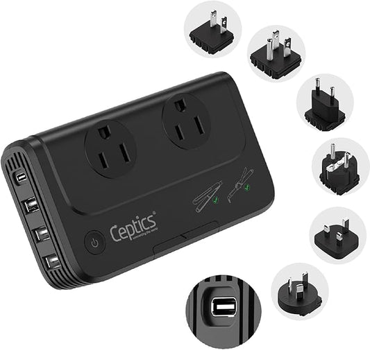 Ceptics - 6 in 1 Travel Adapter and Voltage Converter, 220V to 110V Converter by Ceptics