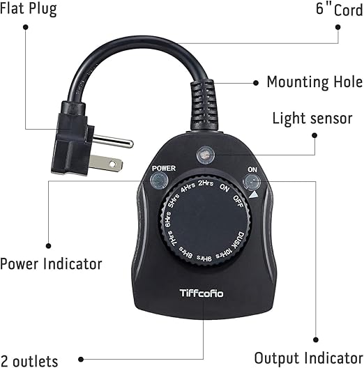 TiFFCOFiO Outdoor Christmas Light Timer, Dusk to Dawn Sensor Countdown - Image 7