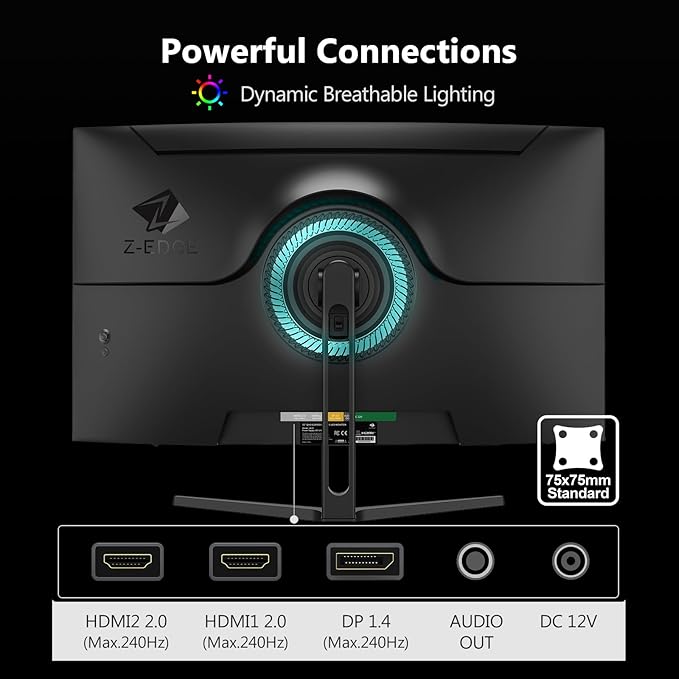 Z-Edge 32 inch Curved Gaming Monitor, FHD 1080P 240Hz Curved Monitor, 1500R - Image 6