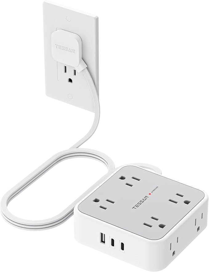 Surge Protector Power Strip, TESSAN Flat Plug Extension Cord by TESSAN