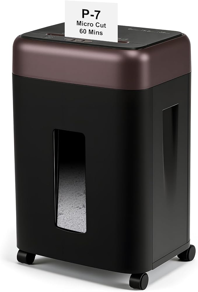 P-7 High Security Paper Shredder, 8-Sheet Micro Cut, 60-min Runtime, 9.2 by Wingwise