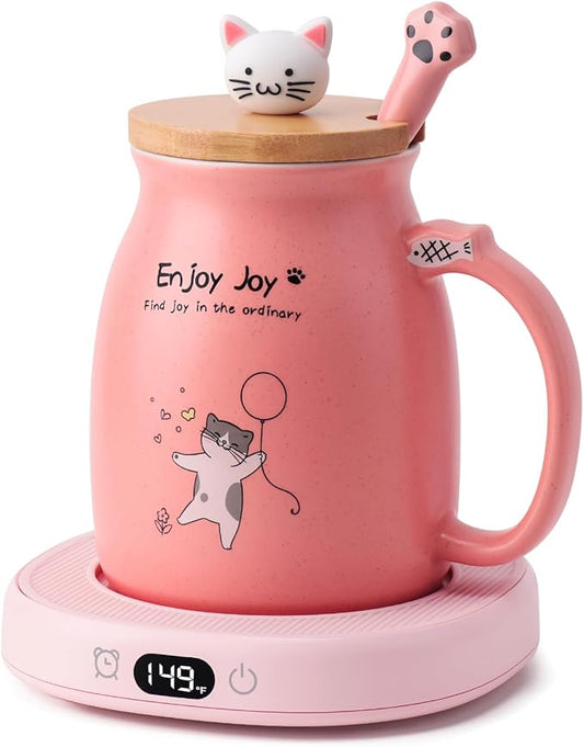 Bsigo Cute Cat Mug Set with Electric Smart Mug Warmer by SmartTool%E2%80%A2BetterLife