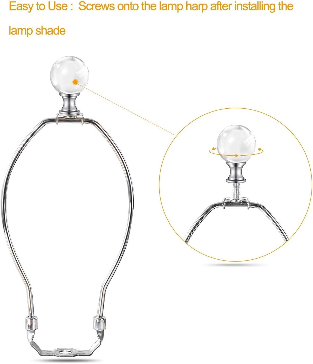 Lamp Finials, 1/4-27 Inch Threaded Base Lamp Finials, 2 Pack | Clear Glass Ball Decorative, Finials for Lamps with Chrome aluminum Base, Lamp Shade Screw Cap for Table & Floor Lamps