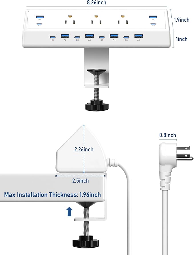 Jgstkcity 130W Desk Clamp Power Strip, 12 USB Ports, Surge Protector, ETL - Image 7
