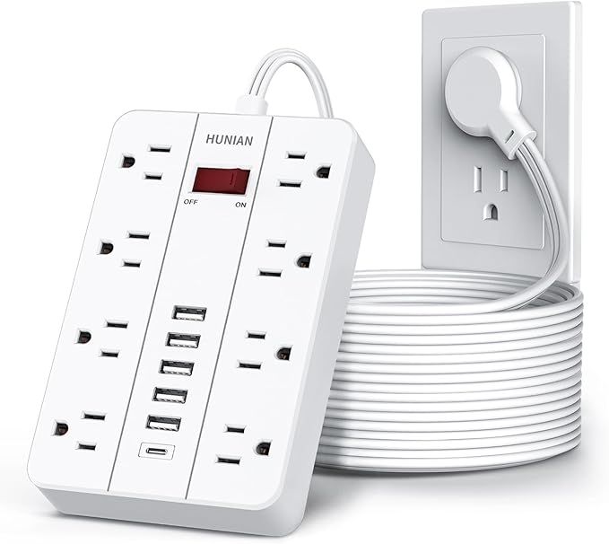 Extension Cord Power Strip Surge Protector 15 Ft, HUNIAN Flat Plug by HUNIAN