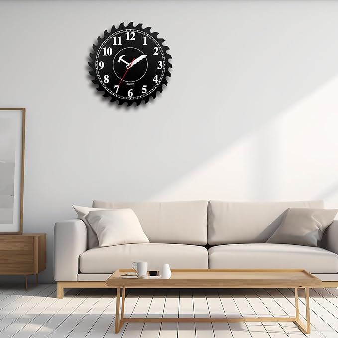 CIGERA 12 Inch Wall Clock with Circular Saw Blade Dial, Handsaw and Hammer - Image 5